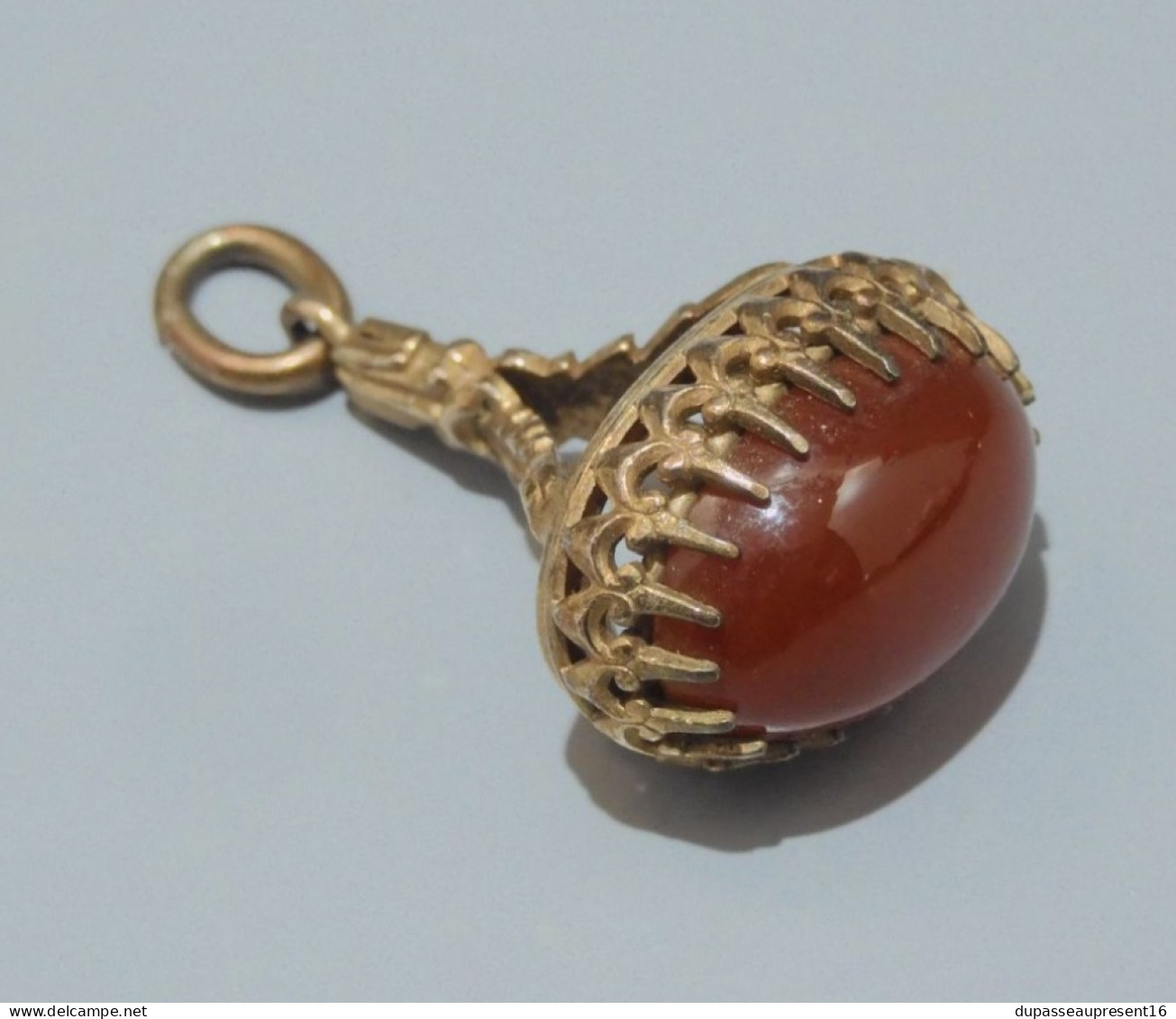 -ANCIEN PENDENTIF BRELOQUE De CHATELAINE Plaqué Or PIERRE COULEUR AGATE BIJOU  E - Pendenti