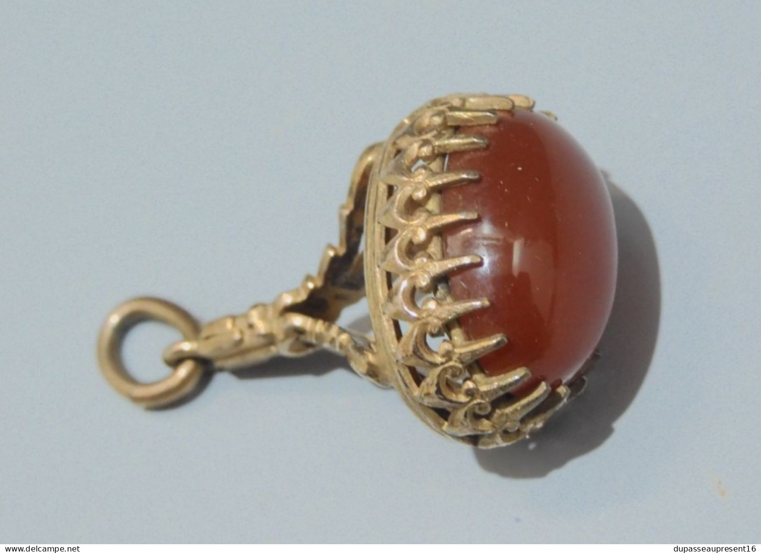 -ANCIEN PENDENTIF BRELOQUE de CHATELAINE Plaqué Or PIERRE COULEUR AGATE BIJOU  E