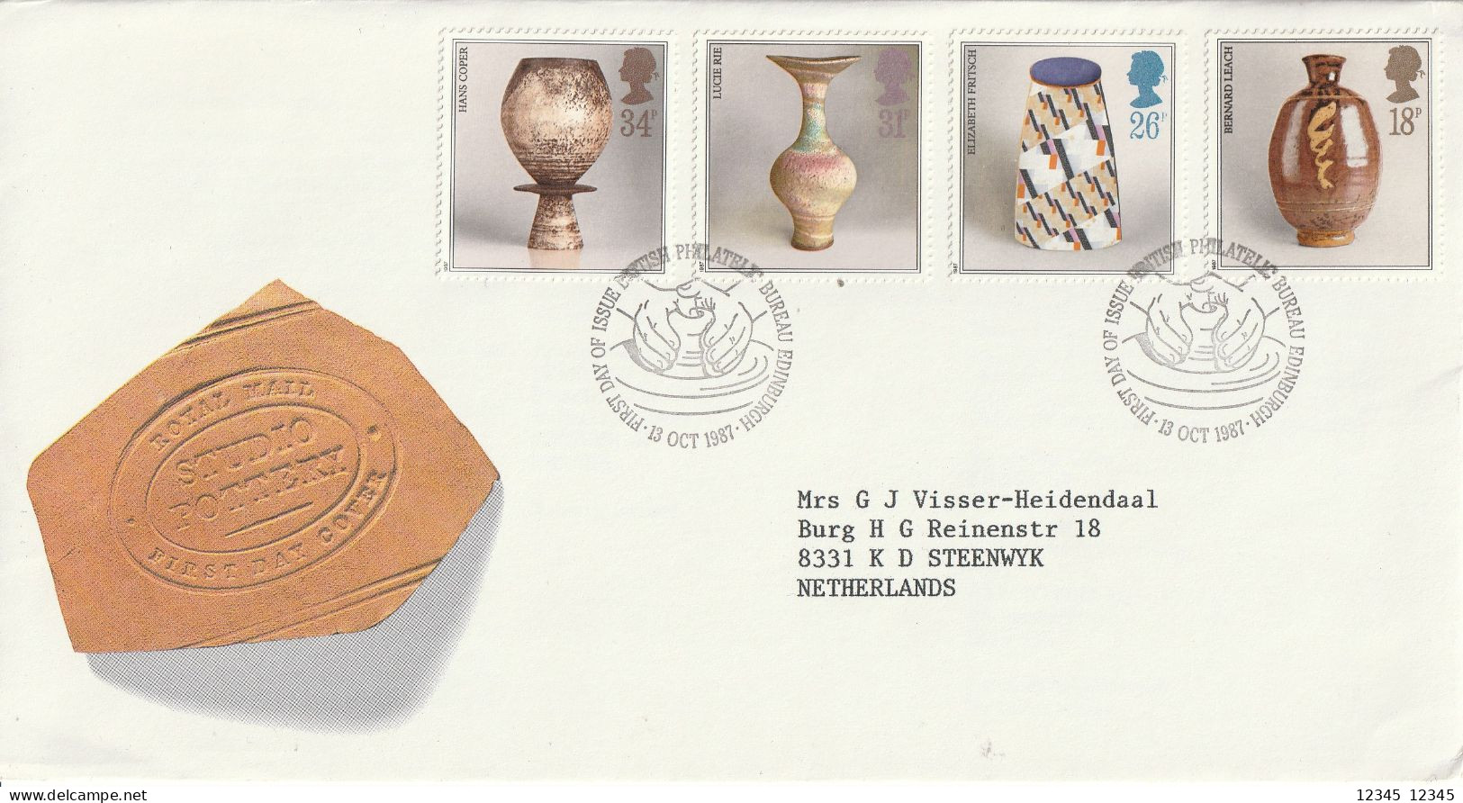 Engeland 1987, FDC Sent To Steenwijk, Netherland, Studio Pottery - 1981-1990 Decimal Issues