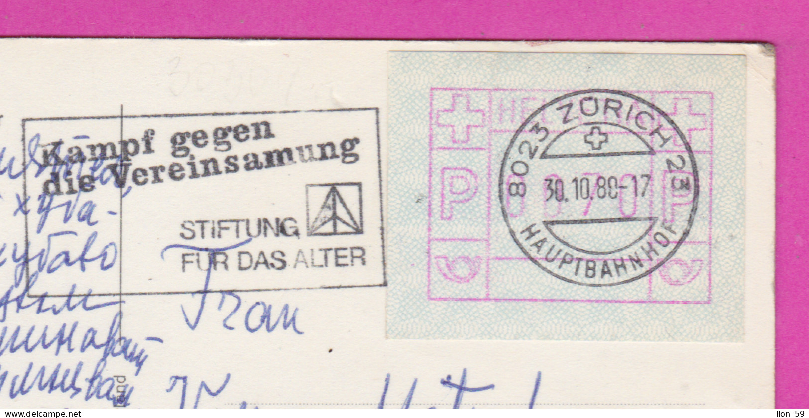 293733 / Switzerland - Zürich Grossmünster PC 1988 USED 070 C Automaten Freistempel Flamme Kampf Gegen Die Vereinsamung  - Automatic Stamps