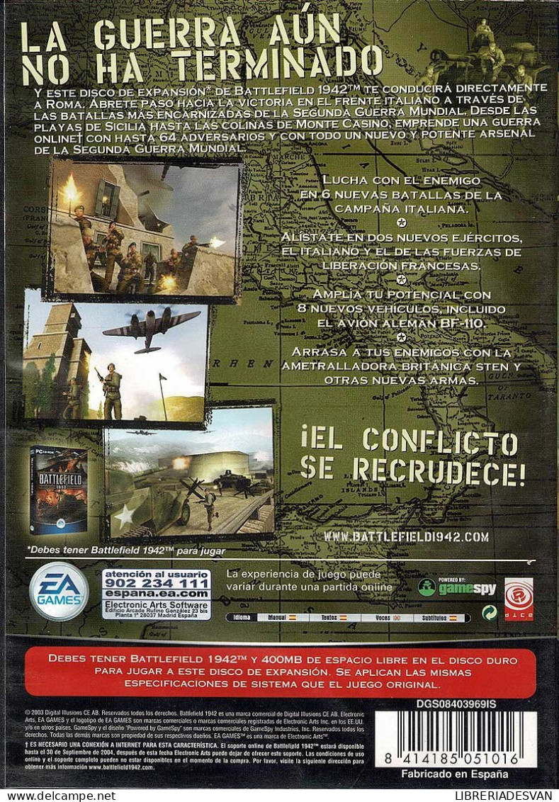 Battlefield 1942. The Road To Rome. Disco De Expansión. PC - PC-games