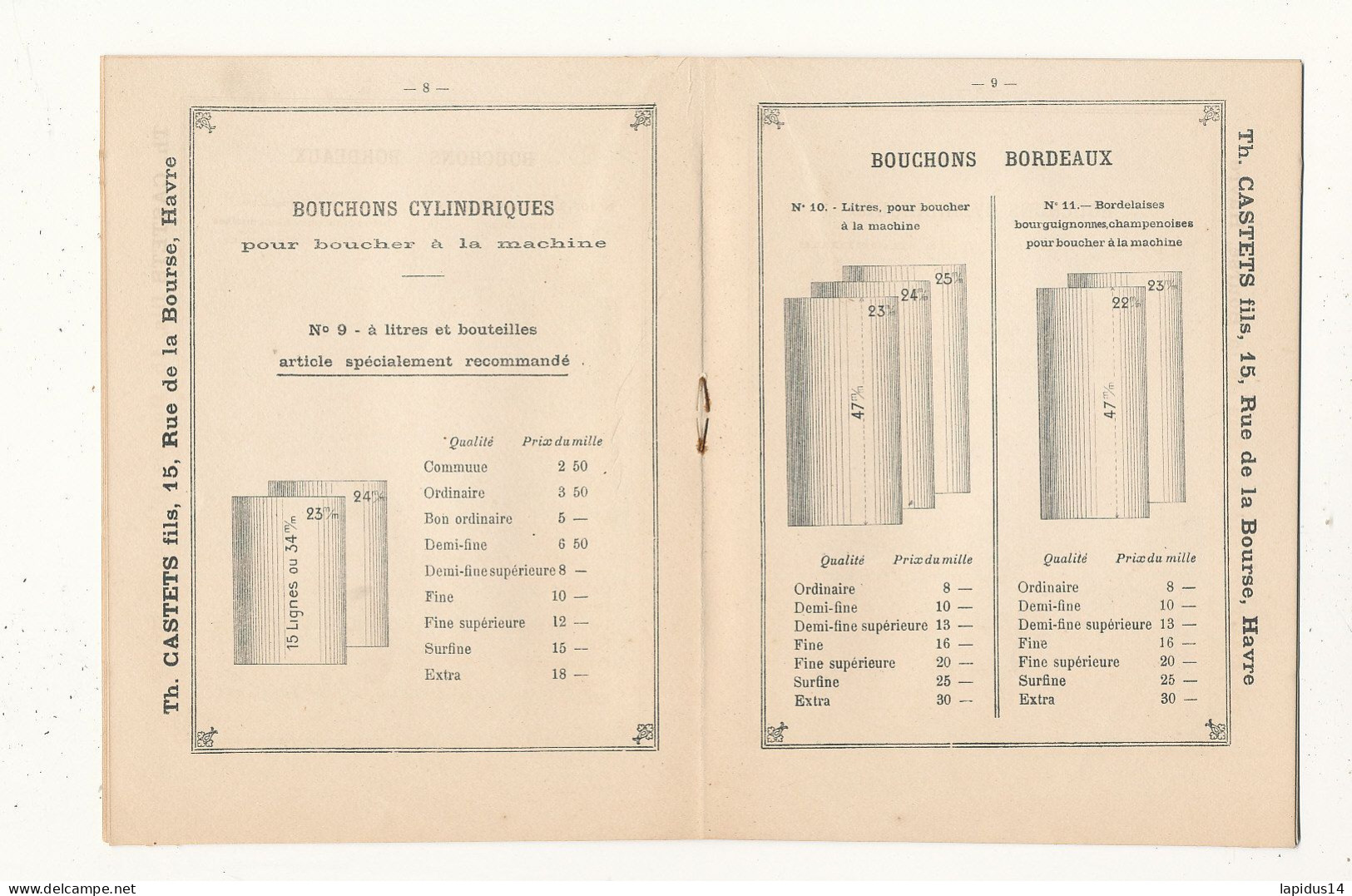 PUB     DEPLIANT  FABRIQUE DE BOUCHONS A TOSSE  LANDES  TH. CASTETS FILS  LE HAVRE      (16,00 CM X12,00 CM ) - Pubblicitari