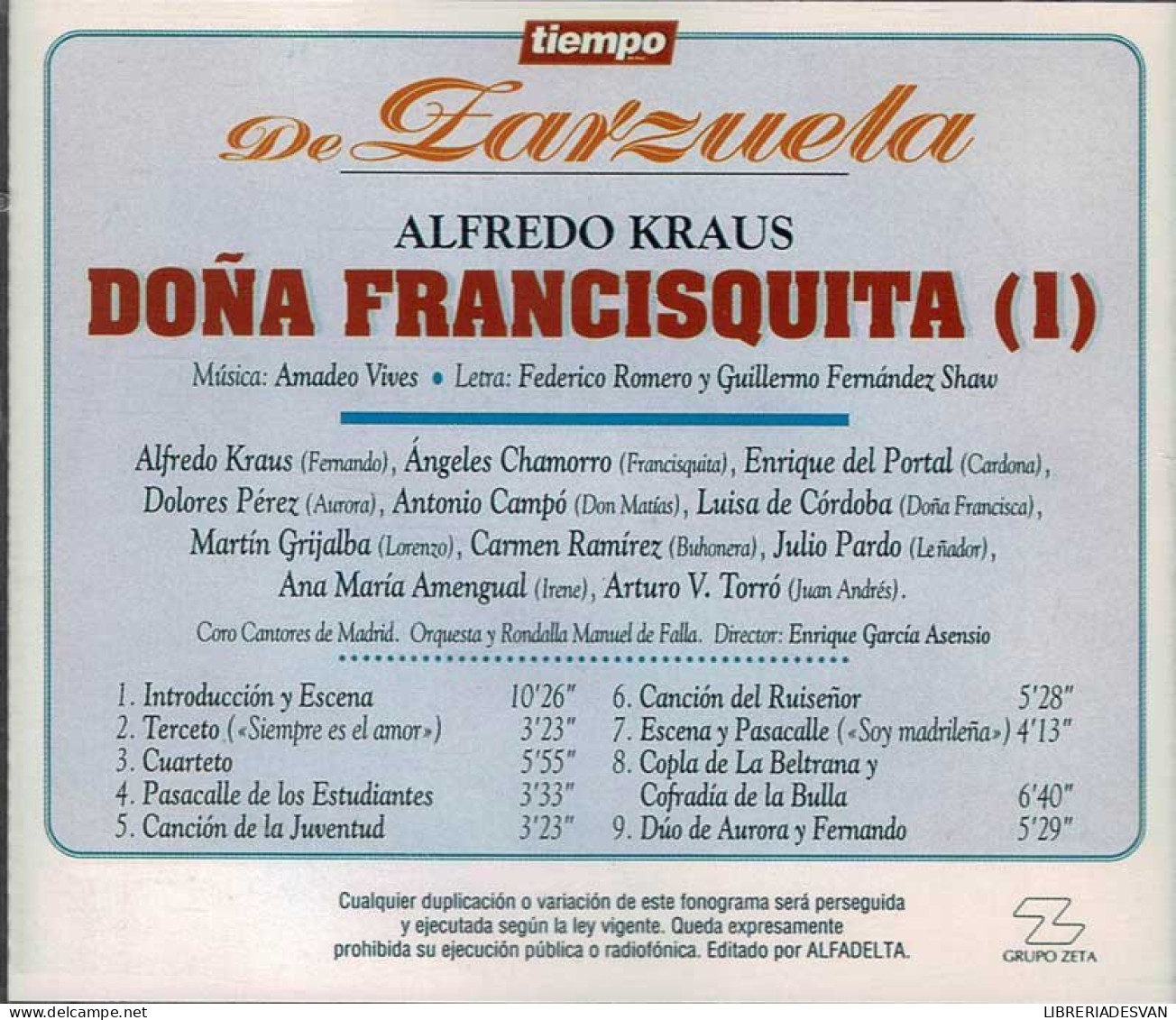 Alfredo Kraus - Tiempo De Zarzuela 7. Doña Francisquita (1). CD - Classical