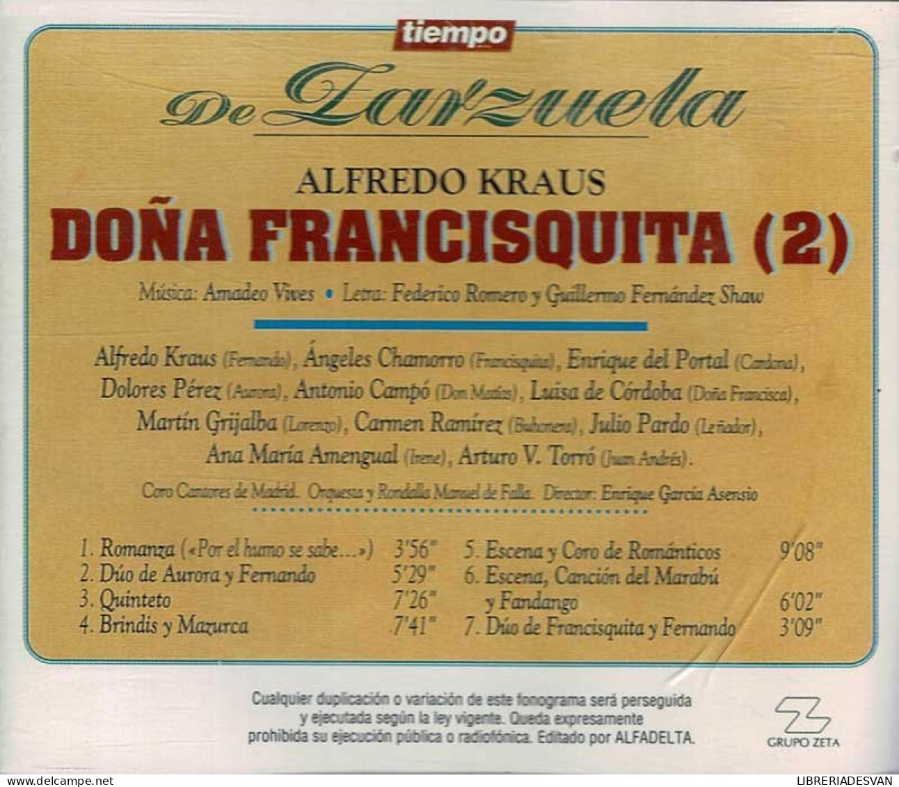Alfredo Kraus - Tiempo De Zarzuela 8. Doña Francisquita (2). CD - Classique