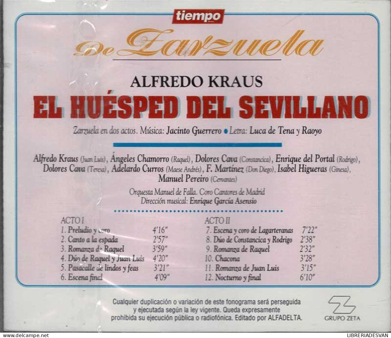 Alfredo Kraus - Tiempo De Zarzuela 5. El Huesped Del Sevillano. CD - Clásica