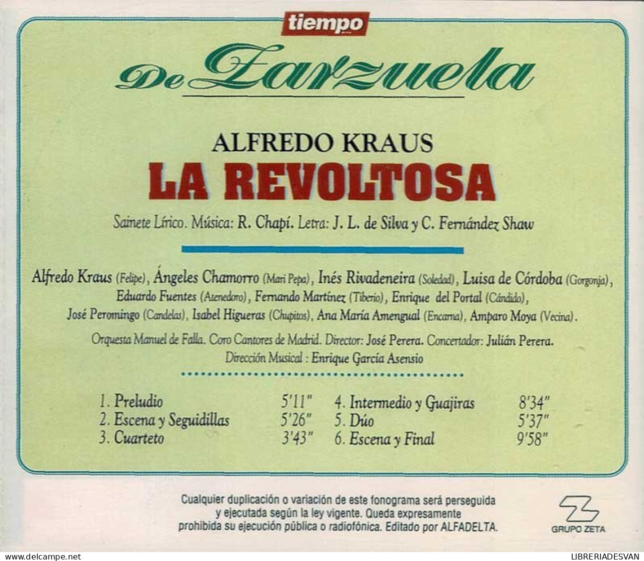 Alfredo Kraus - Tiempo De Zarzuela 1. La Revoltosa. CD - Klassik