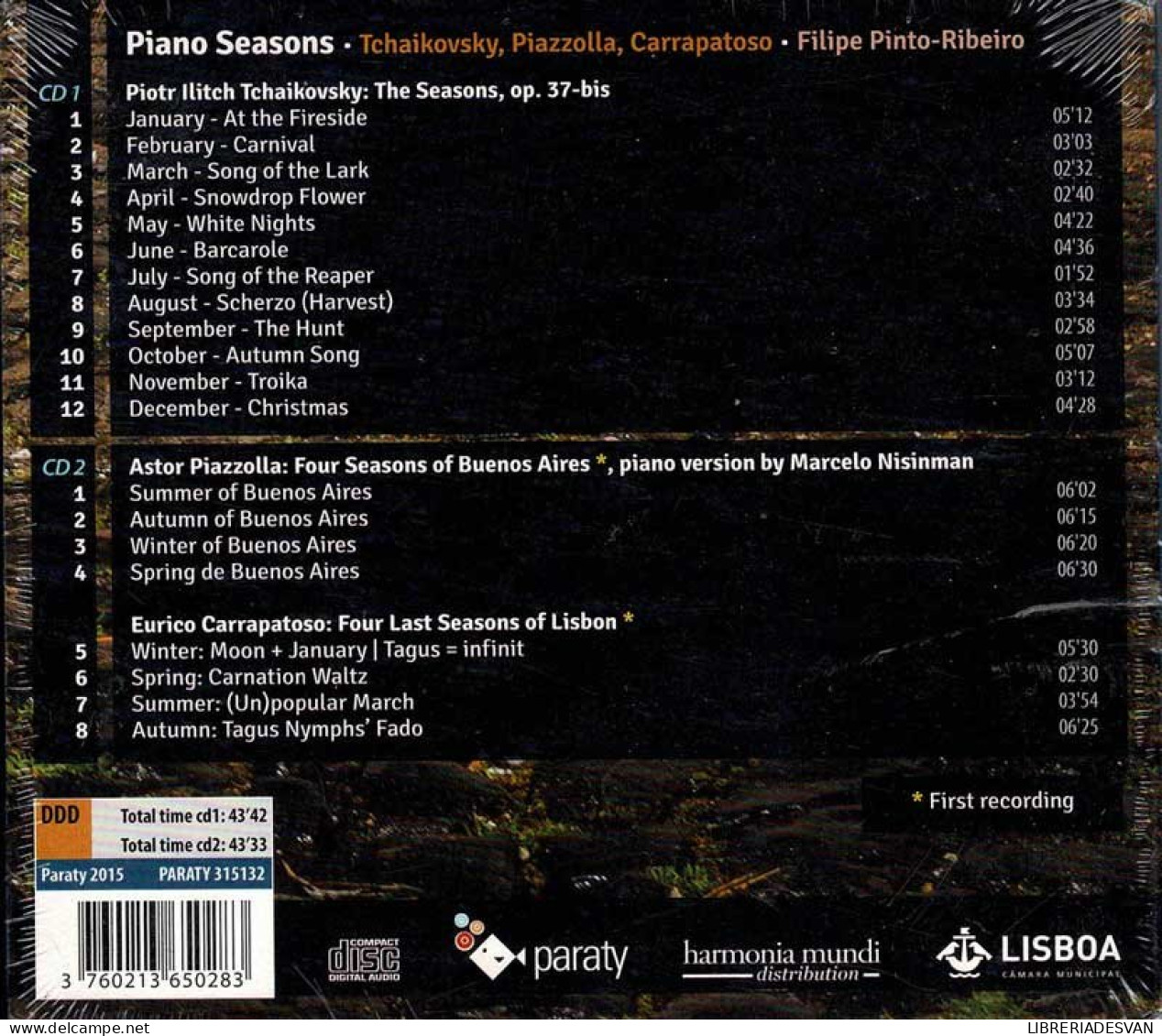 Filipe Pinto-Ribeiro, Tchaikovsky, Piazzolla, Carrapatoso - Piano Seasons. 2 X CD - Clásica