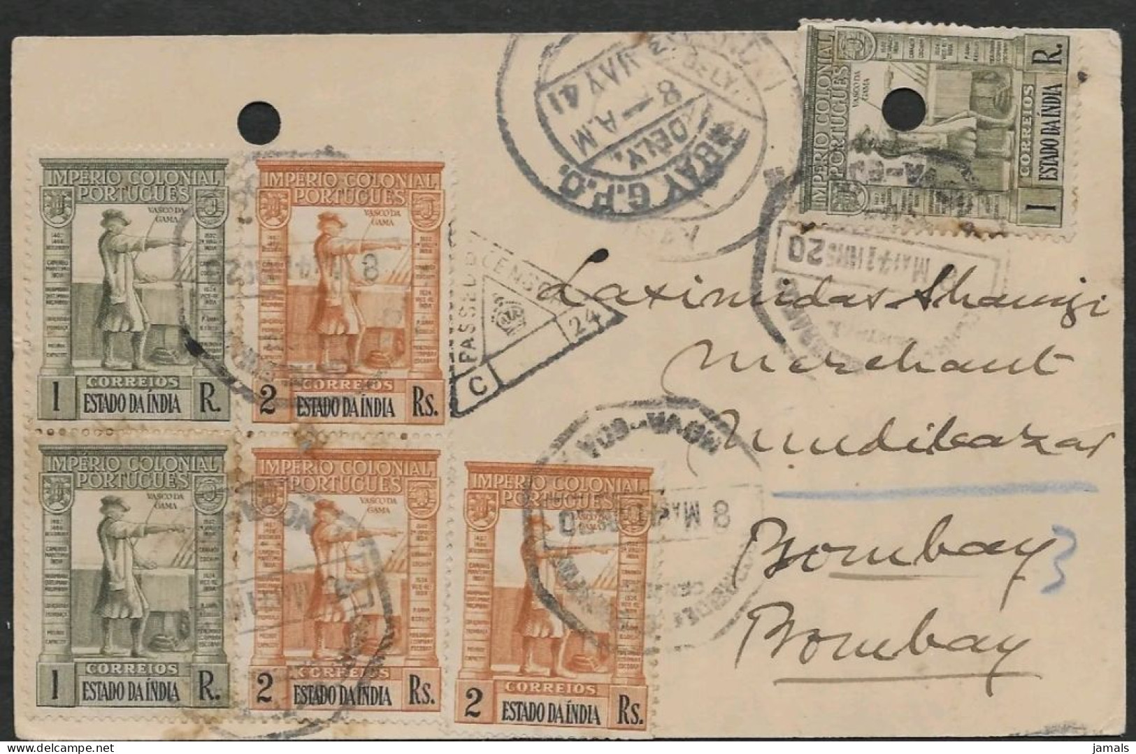 Portuguese India, Postcard Used With Censor Postmark Inde Indien - Portugiesisch-Indien