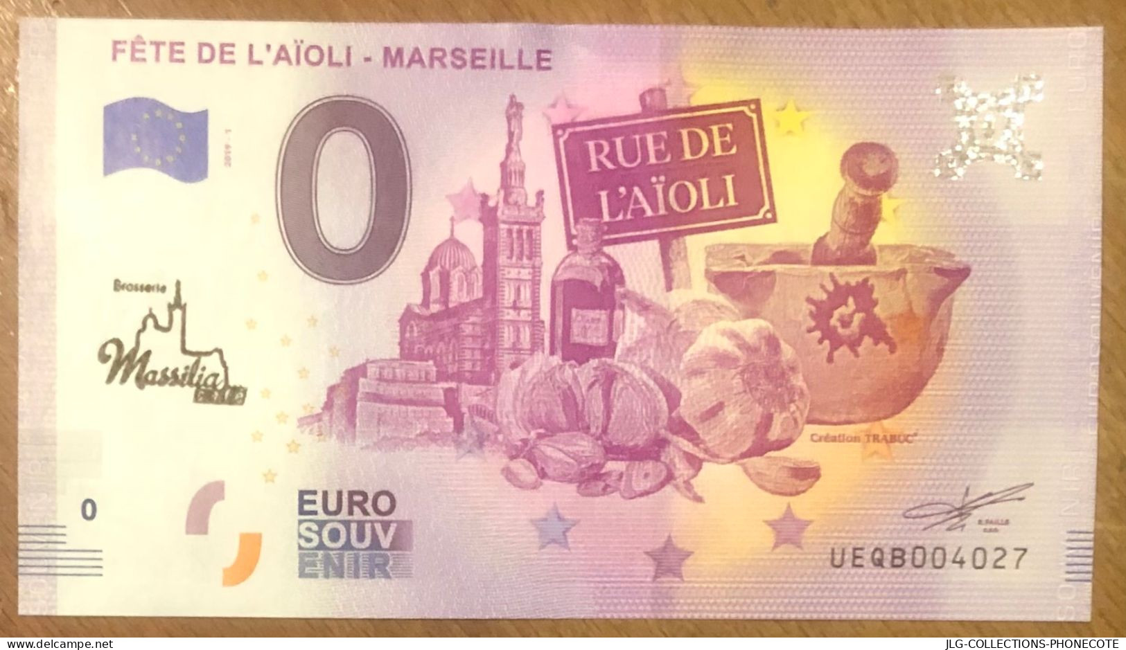 2019 MARSEILLE FÊTE DE L'AÏOLI & TAMPON MASSILIA CAFÉ BILLET 0 EURO SOUVENIR 0 EURO SCHEIN BANKNOTE PAPER MONEY BILLETE - Essais Privés / Non-officiels