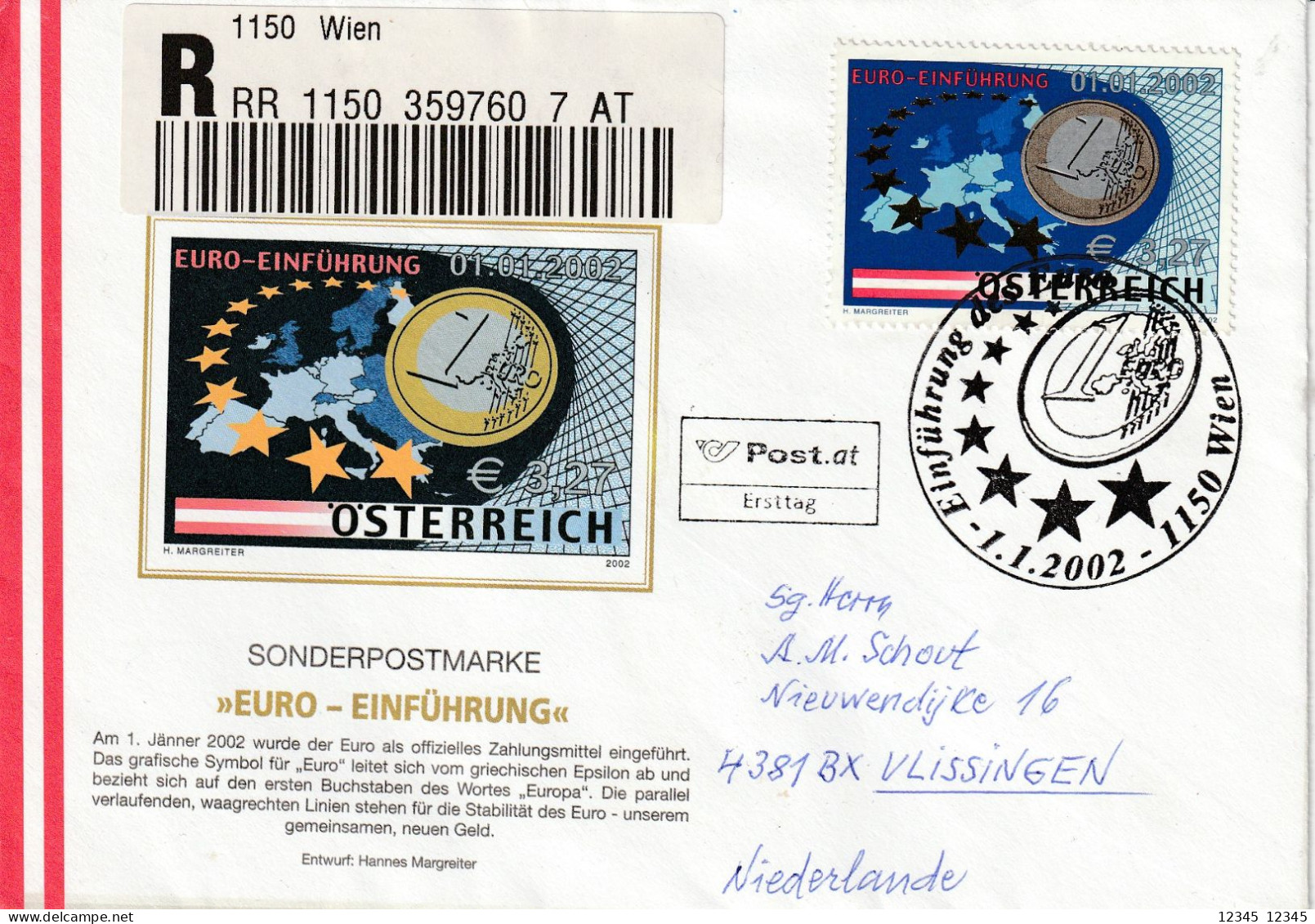 Oostenrijk 2002, Registered Letter Euro Introduction Sent To Netherland, Coins - Storia Postale