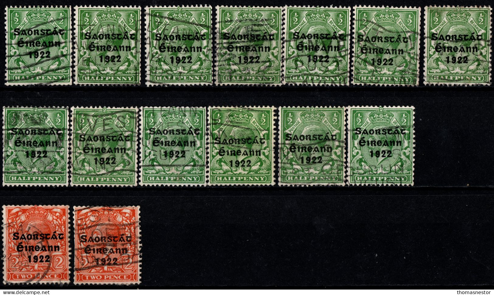 1923 Harrison 3 Line Coil In Blue Black Ink, With Fiscal Cancellation, Parcel Post And Commercial Cancel 15 In Total - Gebruikt