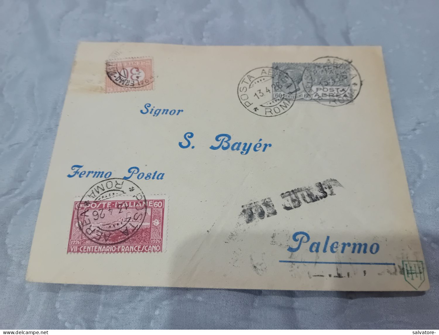 LETTERA TASSATA CON 60 CENTESIMI VALORI GEMELLI 1926 - Storia Postale (Posta Aerea)