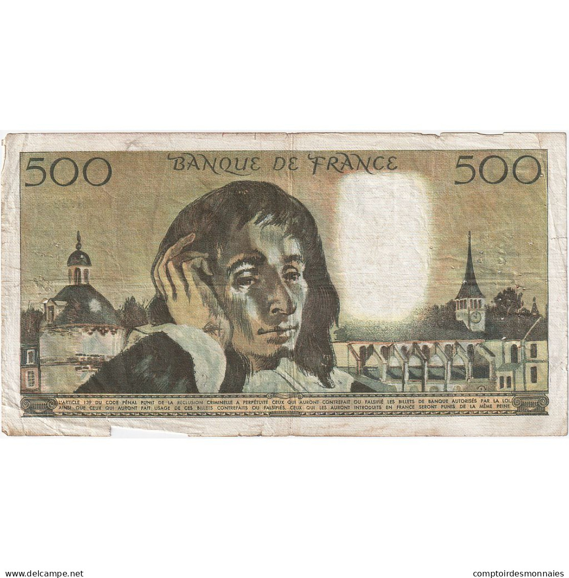 France, 500 Francs, Pascal, 1970, H.22, B+, Fayette:71.5, KM:156a - 500 F 1968-1993 ''Pascal''