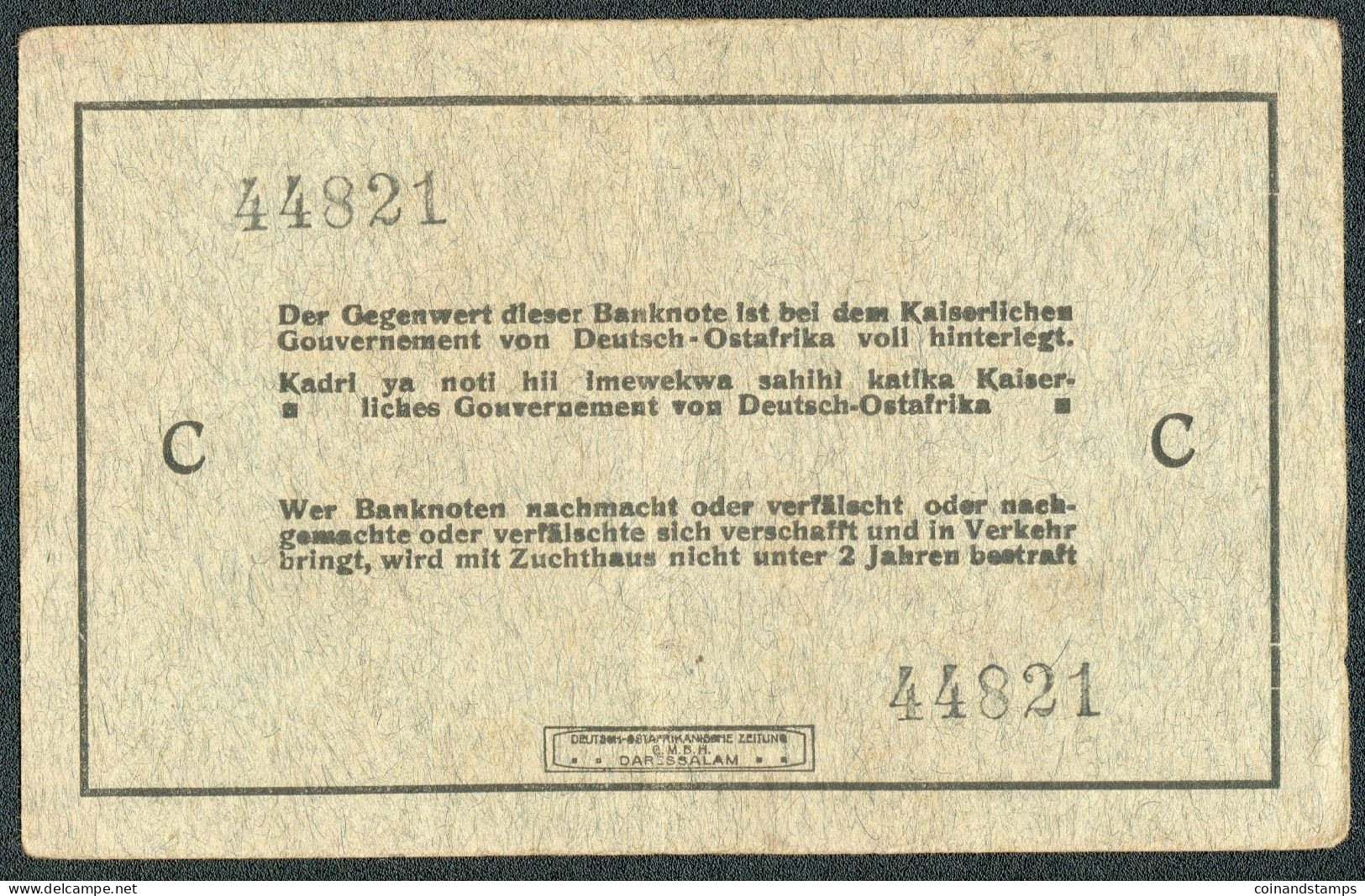 German East Africa 5 Rupien 1915 Rosenberg Nr.910c RARITÄT, II- - Deutsch-Ostafrikanische Bank