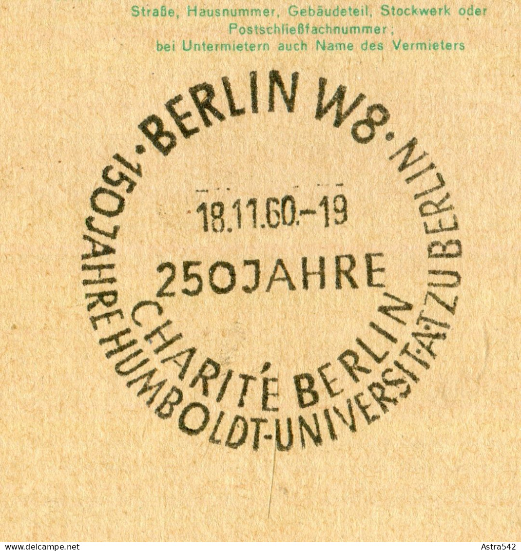 "DDR" 1960, 2 Versch. SSt. "BERLIN, 150 Jahre Humboldt-Universitaet Und 250 Jahre Charite" Auf Postkarte (A0076) - Cartes Postales - Oblitérées