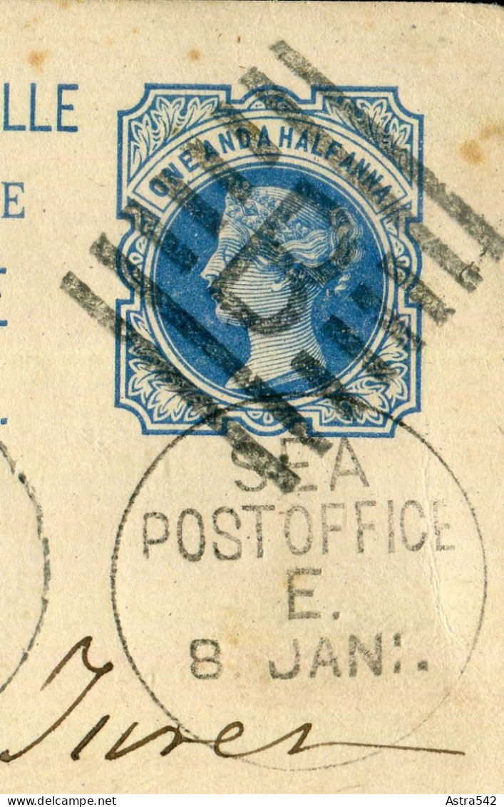 "INDIEN" 1881, "SEEPOST", Postkarte Mit U.a. Stempel "SEA POSTOFFICE" In Die Schweiz (A0079) - Postales