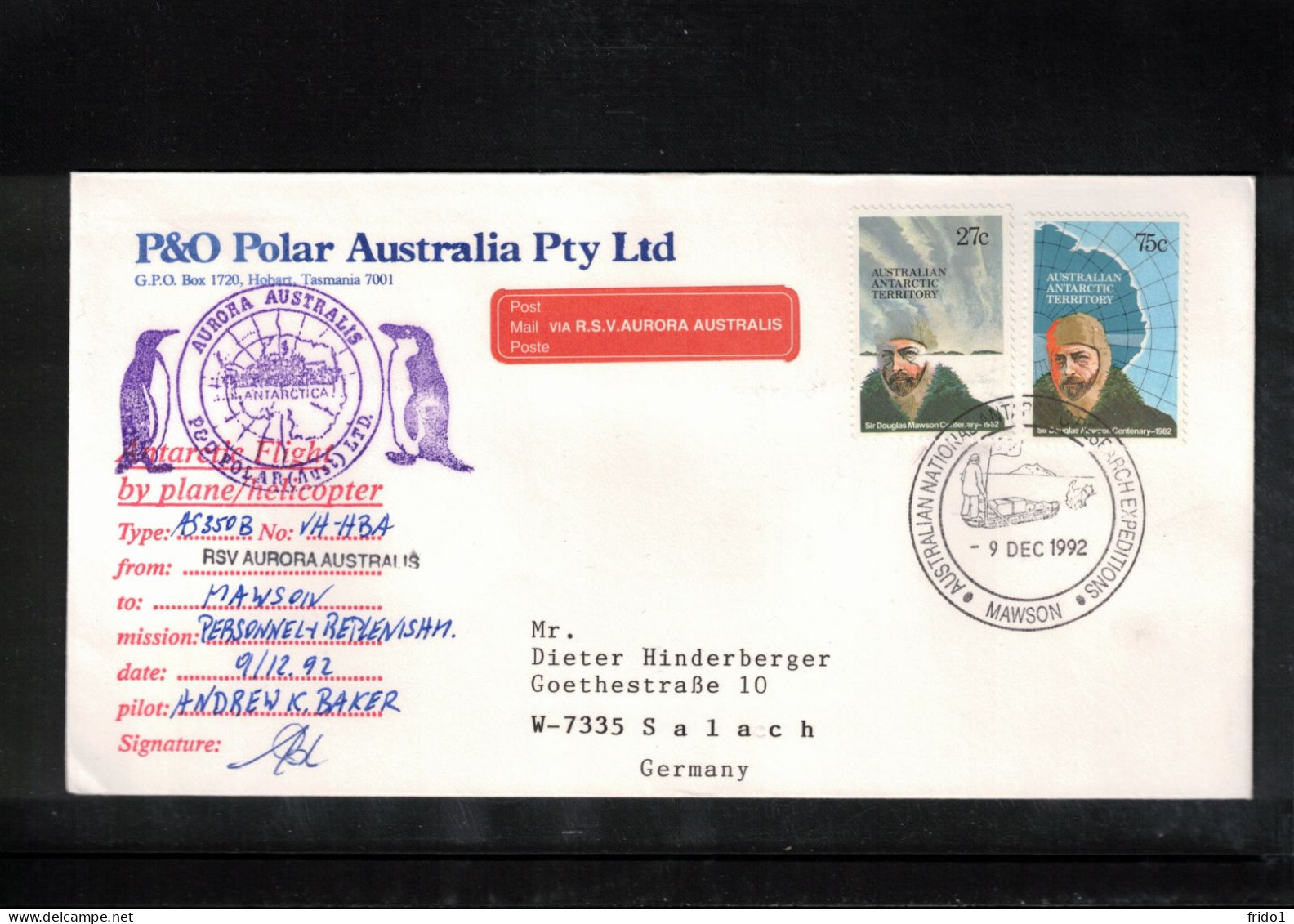 Australian Antarctic Territory 1993 Antarctica - Base Mawson - Helicopter Flight - Onderzoeksstations