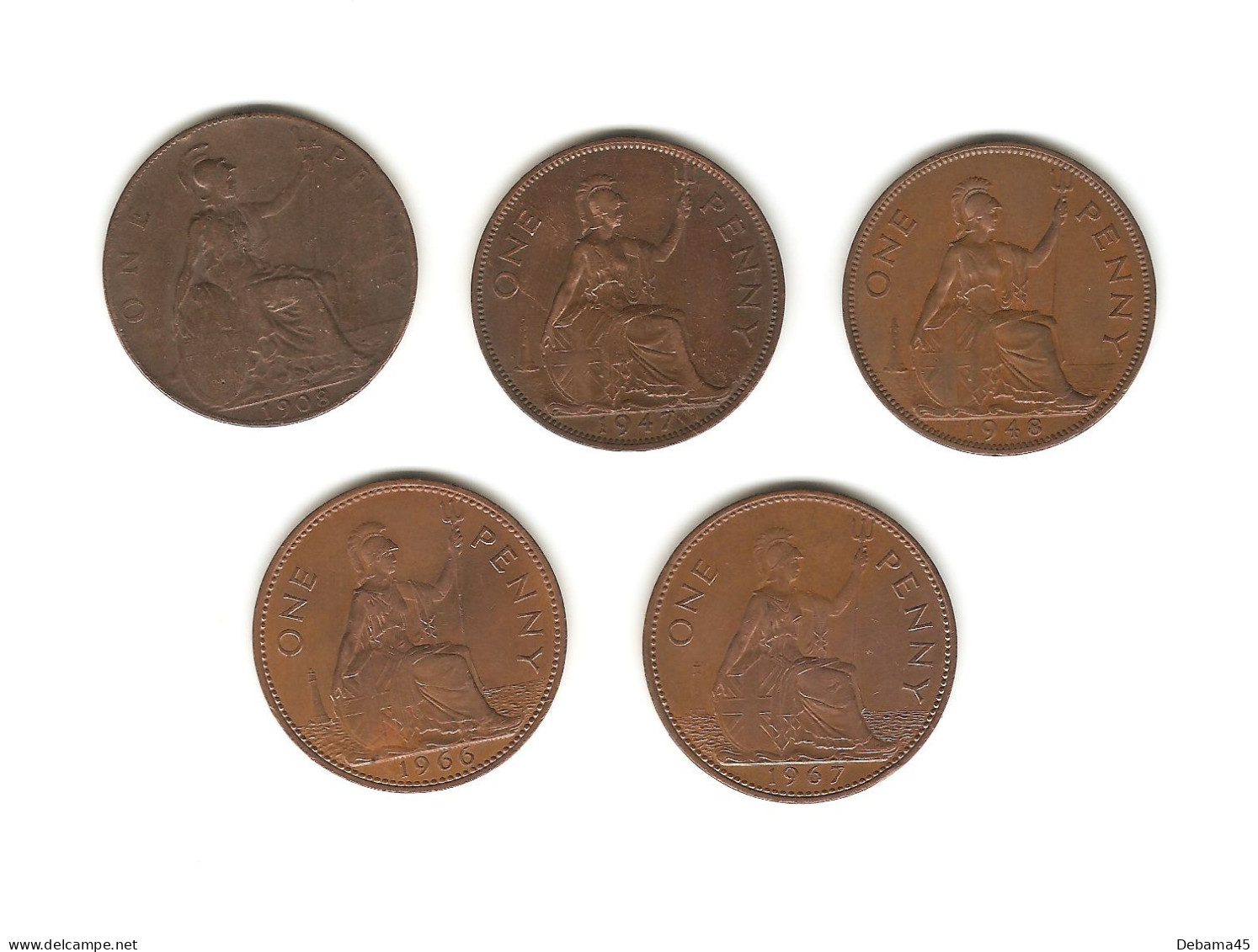 613/ Grande-Bretagne :  5 X 1 Penny : 1908 - 1947 - 1948 - 1966 - 1967 - Altri & Non Classificati