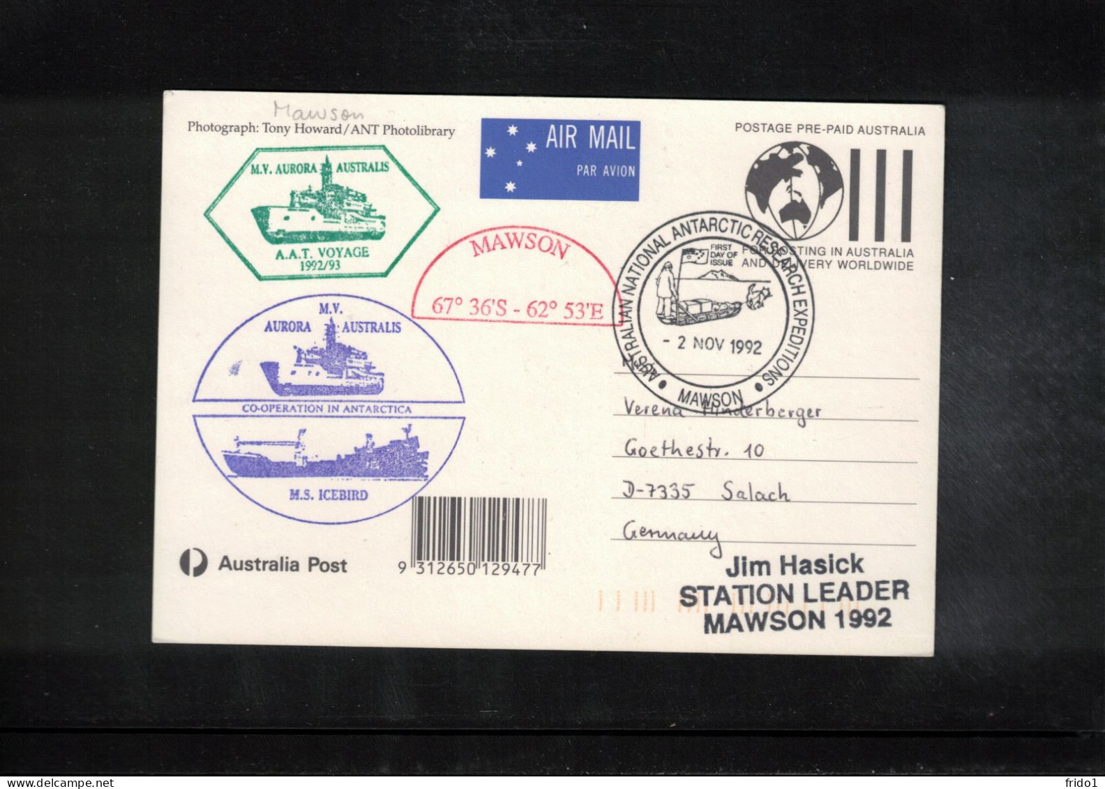 Australian Antarctic Territory 1992 Antarctica - Base Mawson - Ship Aurora Australis + Icebird - Penguins - Bases Antarctiques