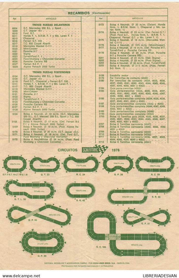 Scalextric. Lista De Artículos Y Circuitos. 25 Agosto 1976 - Sonstige & Ohne Zuordnung