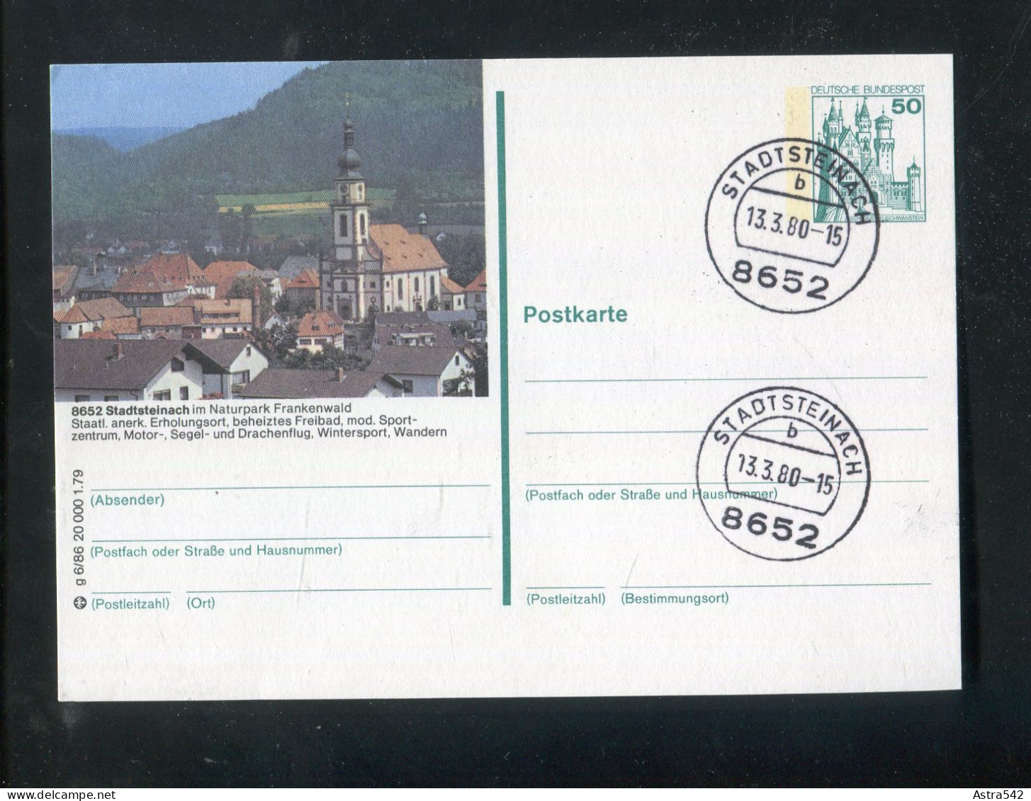 "BUNDESREPUBLIK DEUTSCHLAND" 1979, Bildpostkarte Mit Bildgleichem Stempel Ex "STADTSTEINACH" (A0085) - Bildpostkarten - Gebraucht