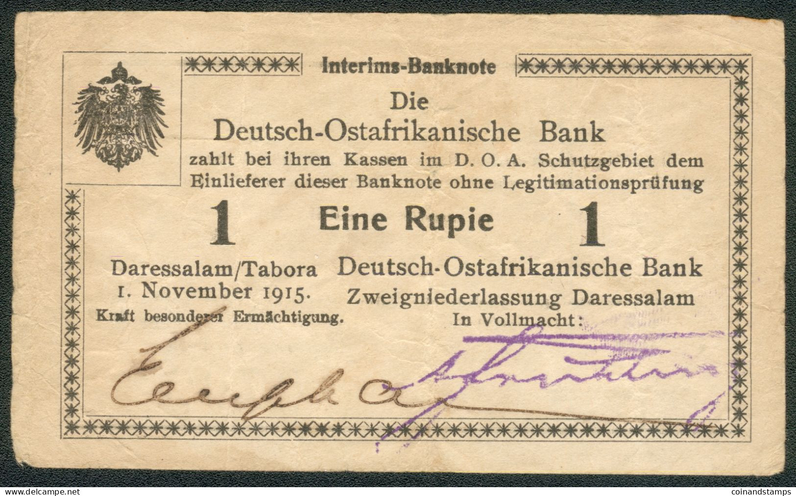 German East Africa 1 Rupie 1916 Rosenberg Nr.916t RARITÄT, III-IV - Deutsch-Ostafrikanische Bank
