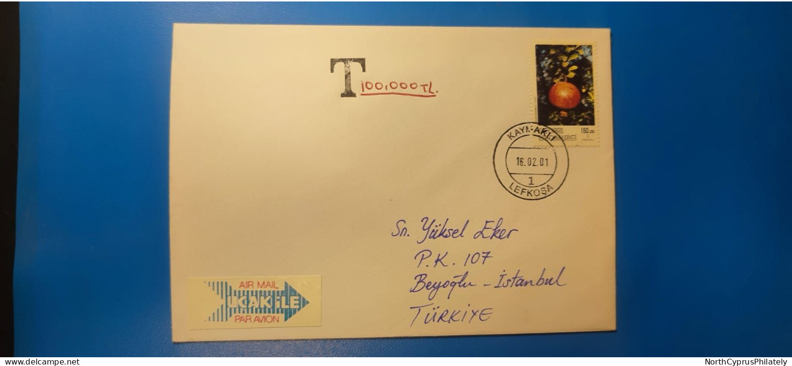 2001 - 200 TURKISH CYPRUS ZYPERN CIPRO "Postal Tax TAKSE " Cover , VERY RARE - Briefe U. Dokumente