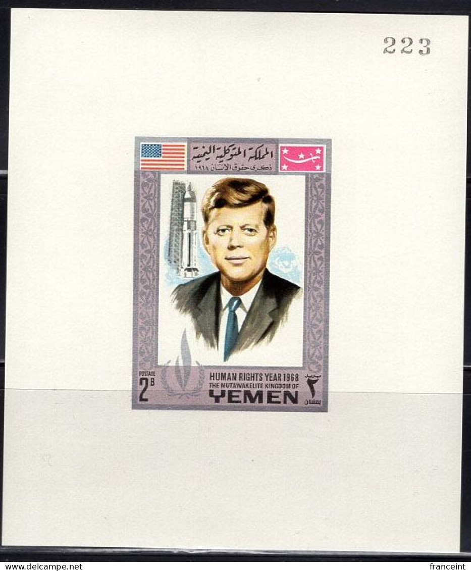 YEMEN(1968) J. F. Kennedy. Set Of 3 Imperforate Minisheets. Michel Blocks 107//18. - Kennedy (John F.)