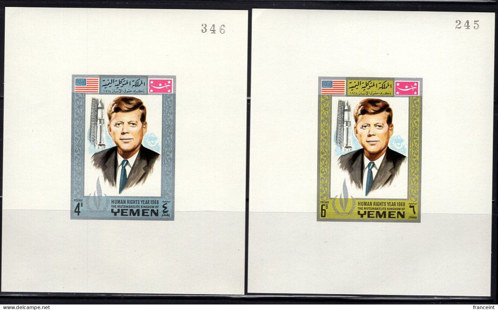 YEMEN(1968) J. F. Kennedy. Set Of 3 Imperforate Minisheets. Michel Blocks 107//18. - Kennedy (John F.)