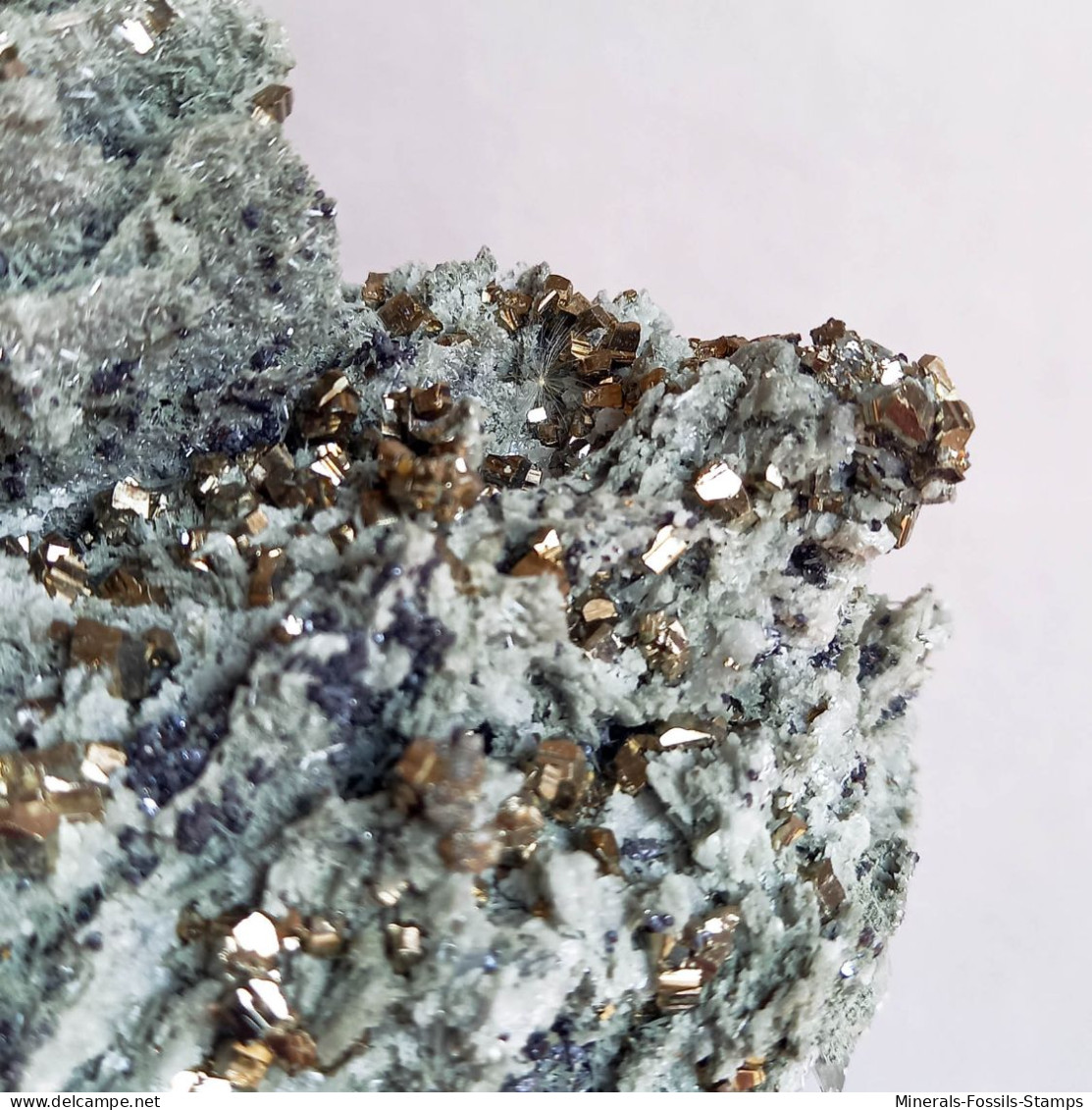 #AUG04.04 Schöne PYRIT, Quarz, Calcit kristalle (Sadovoe Mine, Dalnegorsk, Primorskiy Kray, Russland)