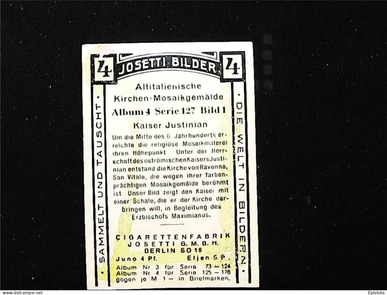 ► Mosaïque De Ravenna Roi Justinien - Chromo-Image Cigarette Josetti Bilder Berlin Album 4 1920's - Otras Marcas