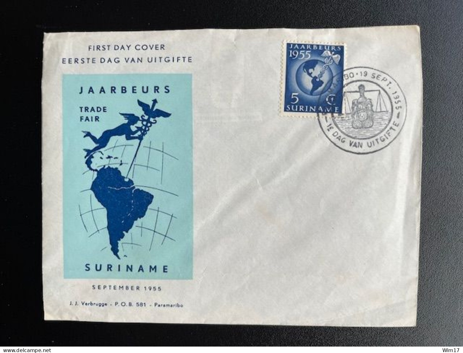 SURINAM 1955 FDC E7 PARAMARIBO FAIR 19-09-1955 SURINAME JAARBEURS PARAMARIBO - Suriname ... - 1975