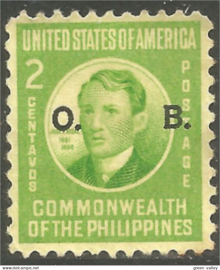 XW01-3068 USA Philippines Jose Rizal No Gum Surcharge O.B. No Gum - Filipinas