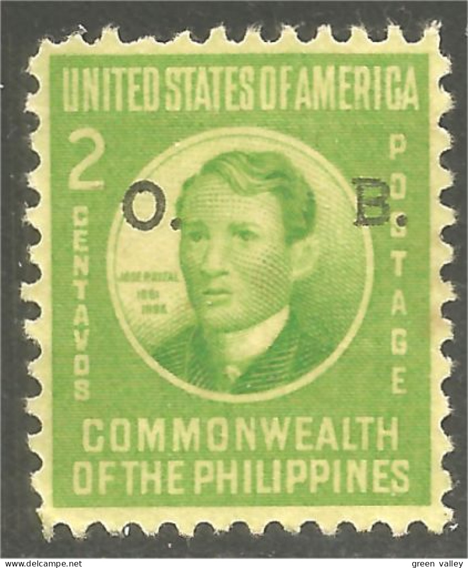 XW01-3066 USA Philippines Jose Rizal No Gum Surcharge O.B. No Gum - Filippine