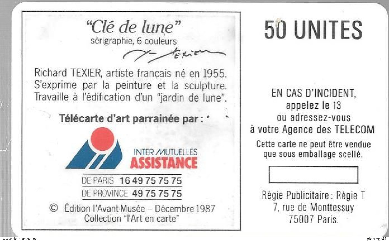 CARTE²°-PUBLIC-1987-F 16-BUL1-50U-CLE DE LUNE-Utilisé-TB E- - 1987