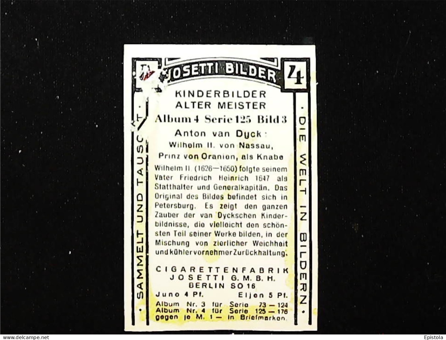 ► Tableau  Anton Van Dyck Wilhelm Van Nassau   - Chromo-Image Cigarette Josetti Bilder Berlin Album 4 1920's - Zigarettenmarken