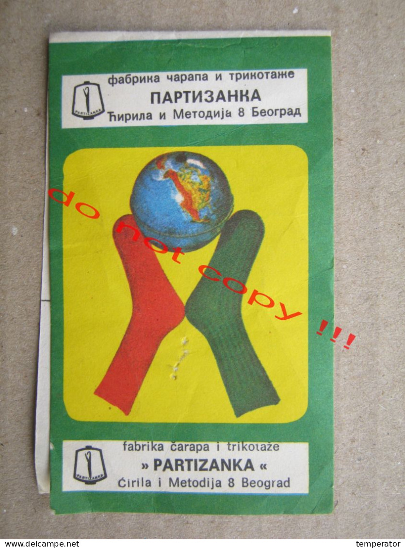 Etiquette / Socks And Knitwear Factory " PARTIZANKA " Beograd ( 1978 ) - Pubblicitari
