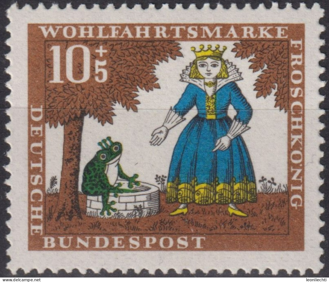 1966 Deutschland > BRD, ** Mi:DE 523, Sn:DE B418, Yt:DE 380, Froschkönig, Gebrüder Grimm - Kikkers