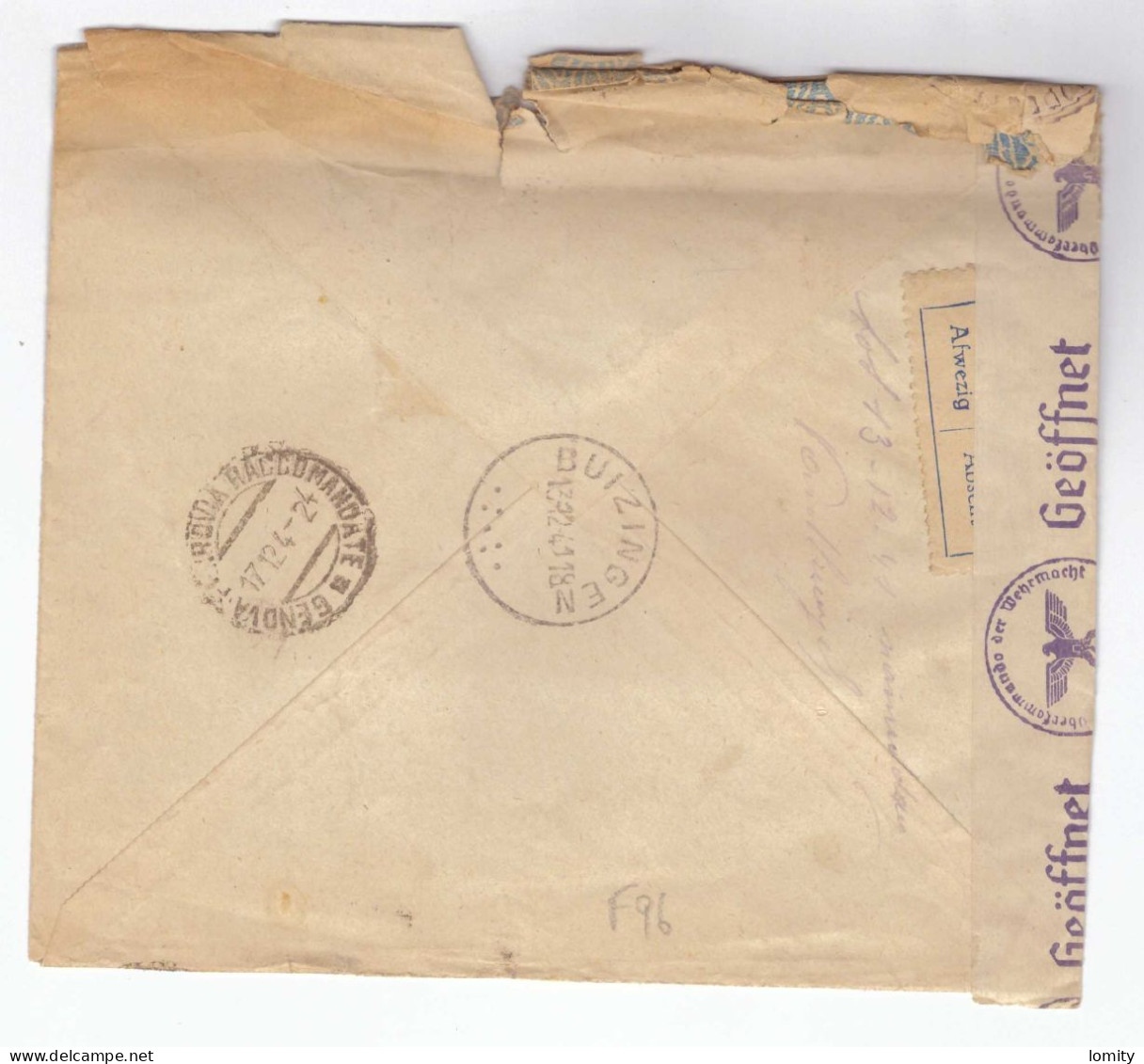 Lettre Recommandée Taxée Occupation Italienne En France 1941 Menton Mentone Cachet Bandeau Censure Geoffnet - Sonstige & Ohne Zuordnung