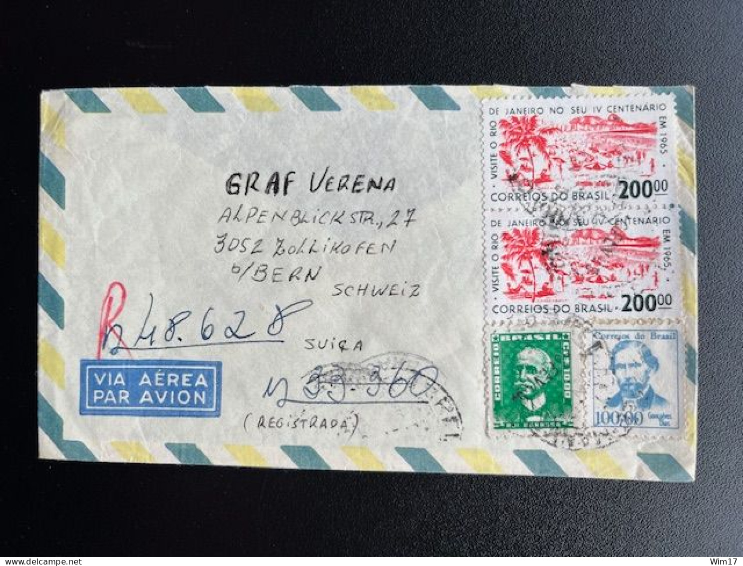 BRASIL 1965 REGISTERED LETTER (DAMAGED) FORTALEZA TO BERN 03-02-1965 BRAZILIE - Lettres & Documents