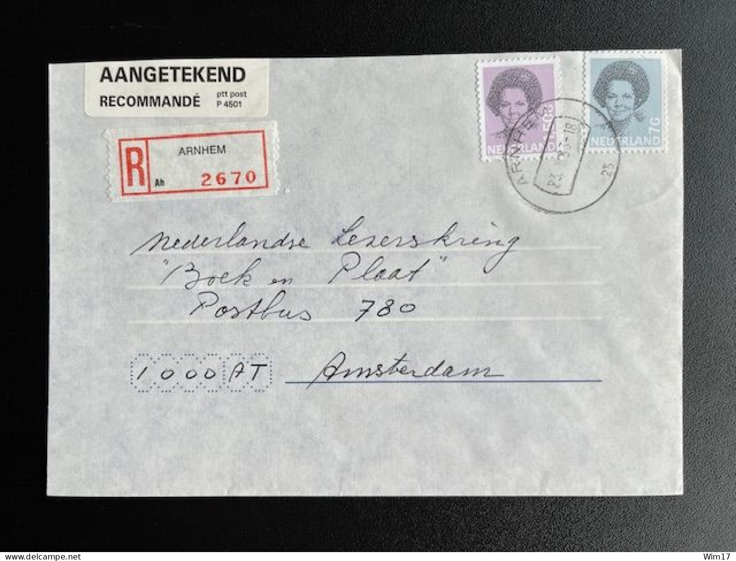 NETHERLANDS 1993 REGISTERED LETTER ARNHEM TO AMSTERDAM 23-03-1993 NEDERLAND AANGETEKEND - Lettres & Documents