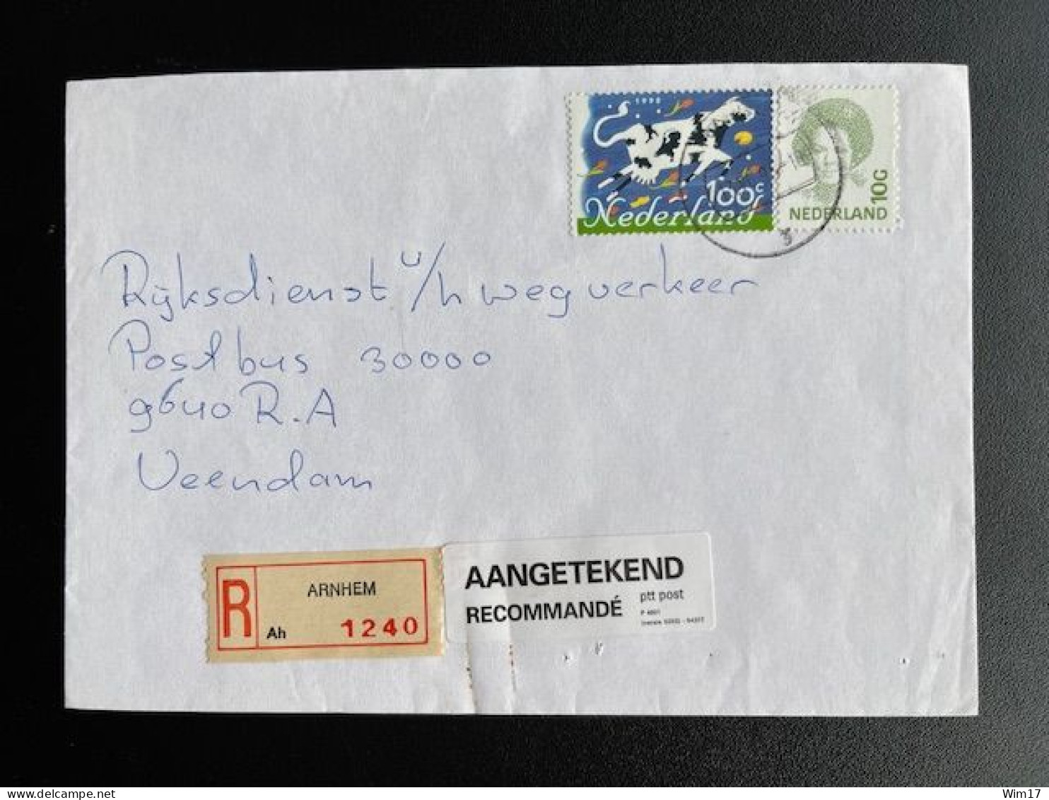 NETHERLANDS 1995 REGISTERED LETTER ARNHEM TO VEENDAM 13-06-1995 NEDERLAND AANGETEKEND - Cartas & Documentos