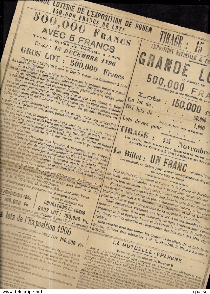 1896 Publicité GRANDE LOTERIE De L'EXPOSITION De ROUEN 76 - Pubblicitari