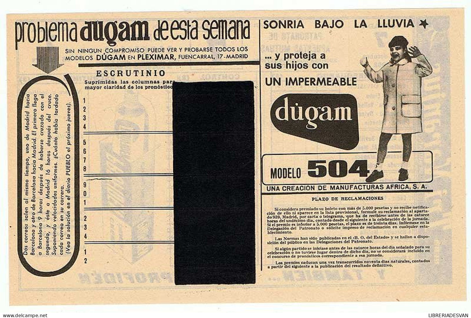 Quiniela 28-10-1962. Jornada 7. Plancha - Autres & Non Classés