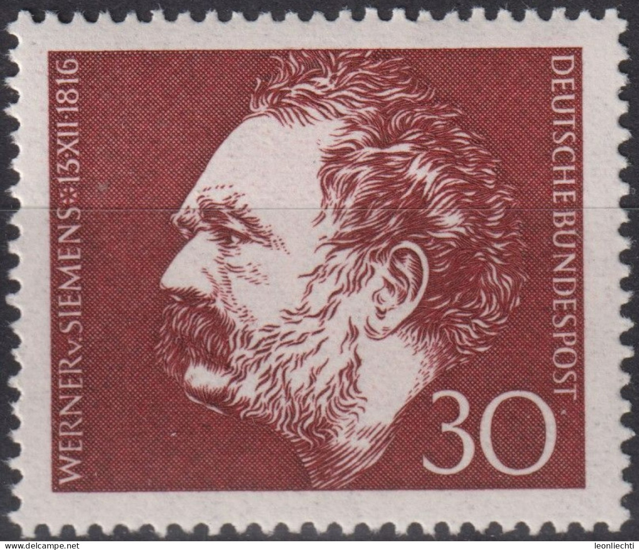 1966 Deutschland > BRD, ** Mi:DE 528, Sn:DE 968, Yt:DE 385, Werner Von Siemens - Elektrizität