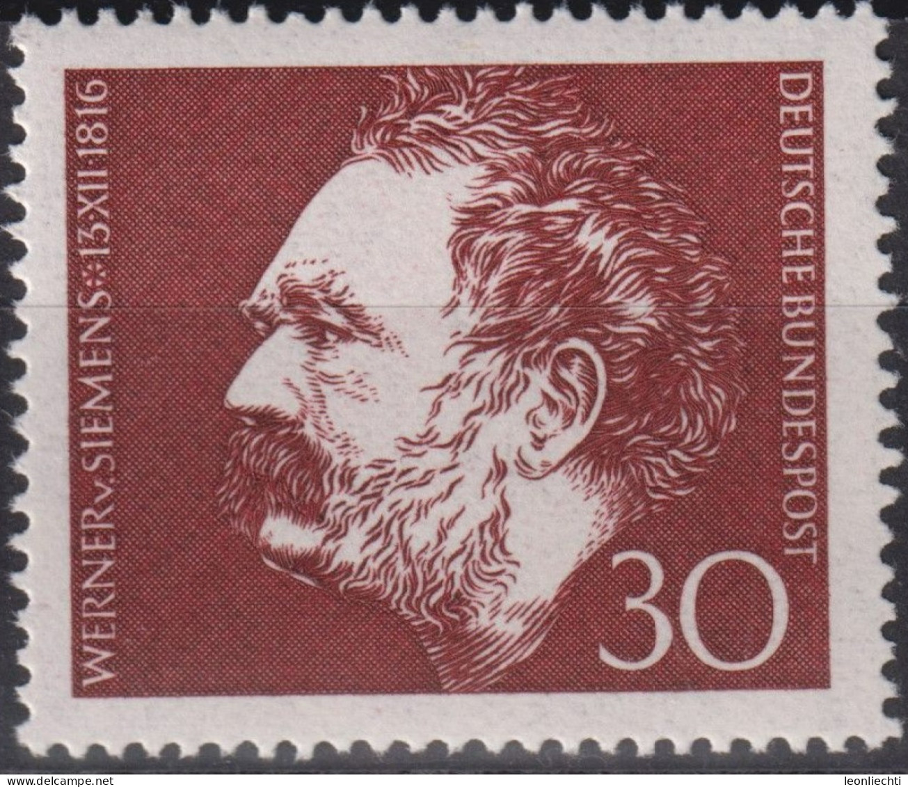 1966 Deutschland > BRD, ** Mi:DE 528, Sn:DE 968, Yt:DE 385, Werner Von Siemens - Fabbriche E Imprese