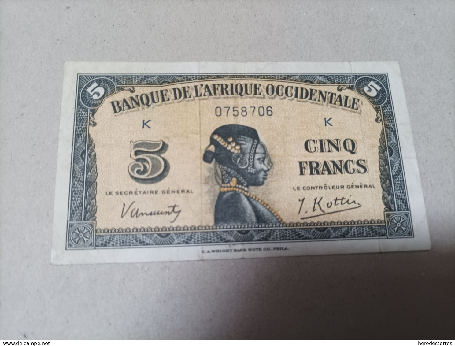 Billete África Occidental 5 Francs, Año 1942 - Other - Africa