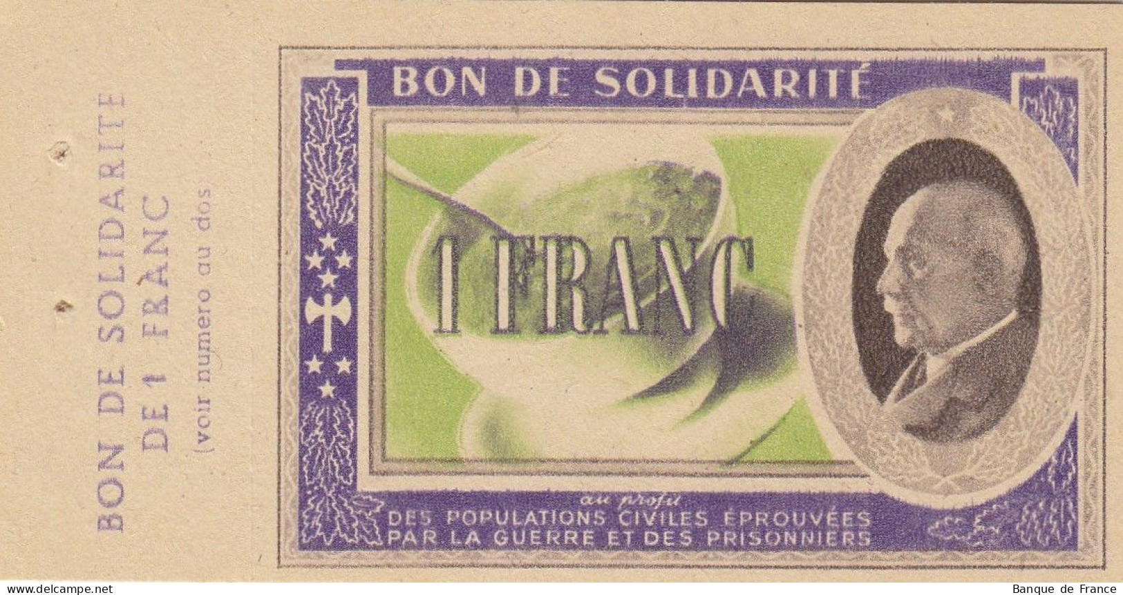 Bon De Solidarité France 1 Franc - Pétain 1941 / 1942 KL.02 Avec Souche - Bonds & Basic Needs