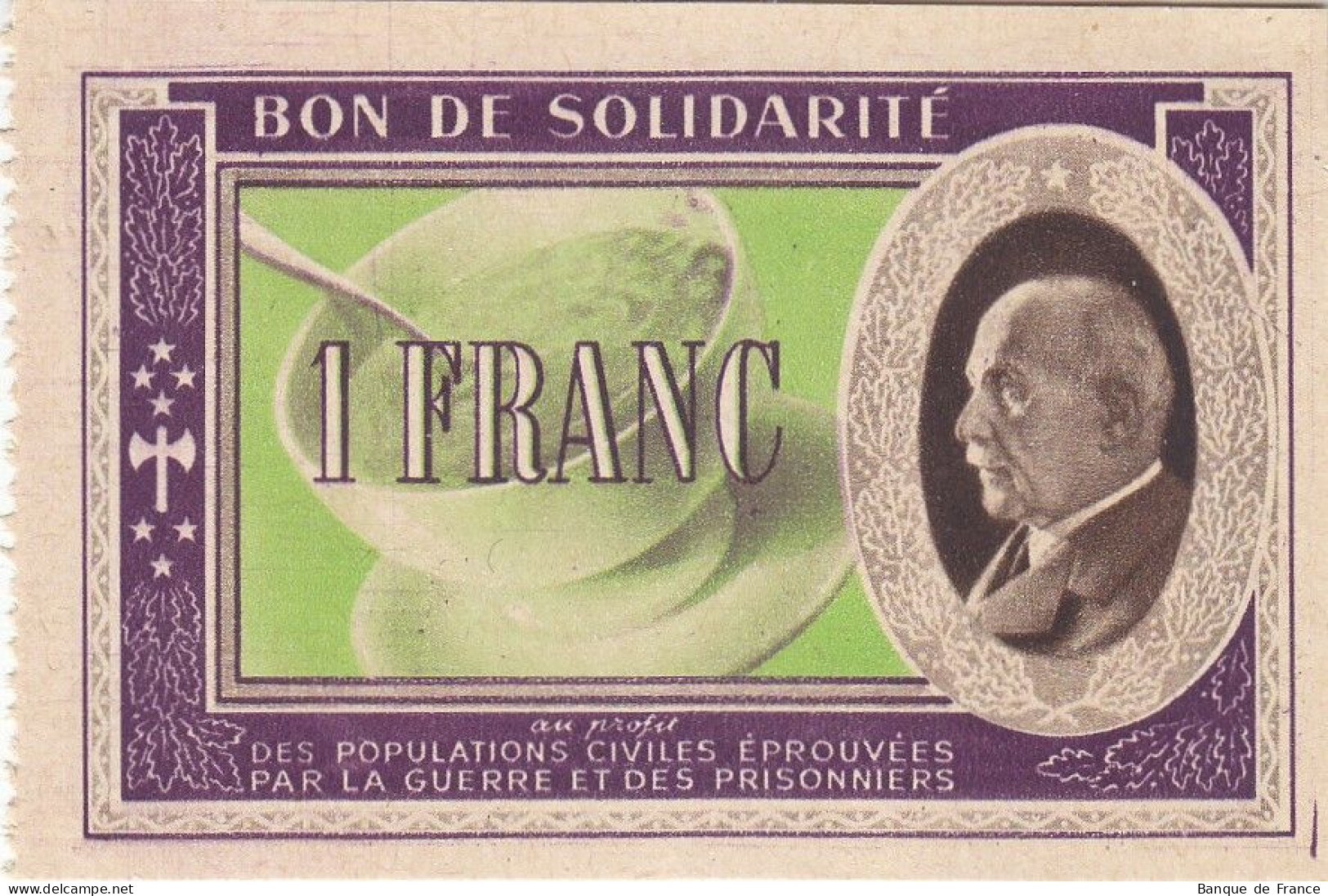 Bon De Solidarité France 1 Franc - Pétain 1941 / 1942 KL.02 - Bons & Nécessité