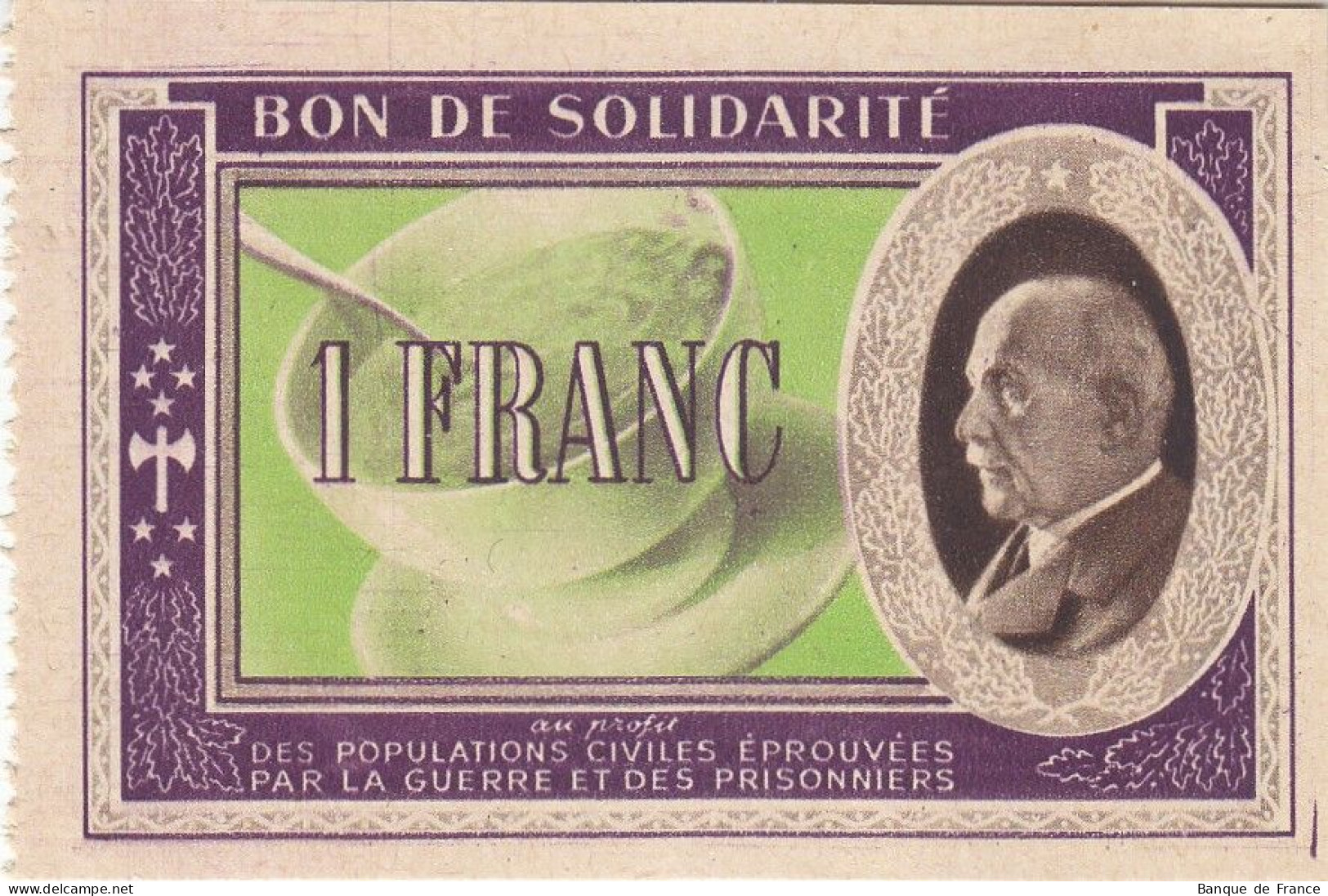 Bon De Solidarité France 1 Franc - Pétain 1941 / 1942 KL.02 - Bonds & Basic Needs